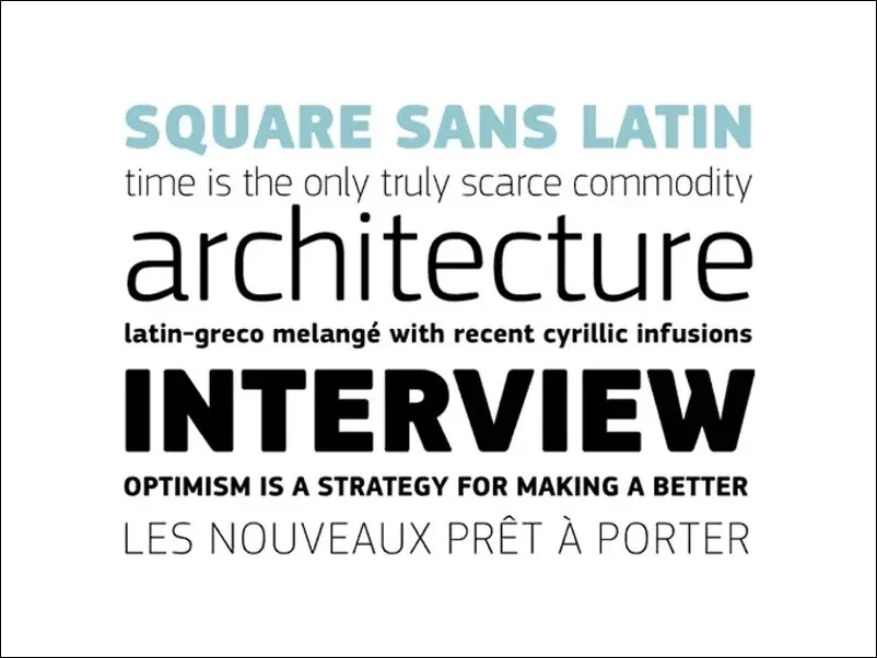 Square Sans Serifs grotesque like proportion and trait