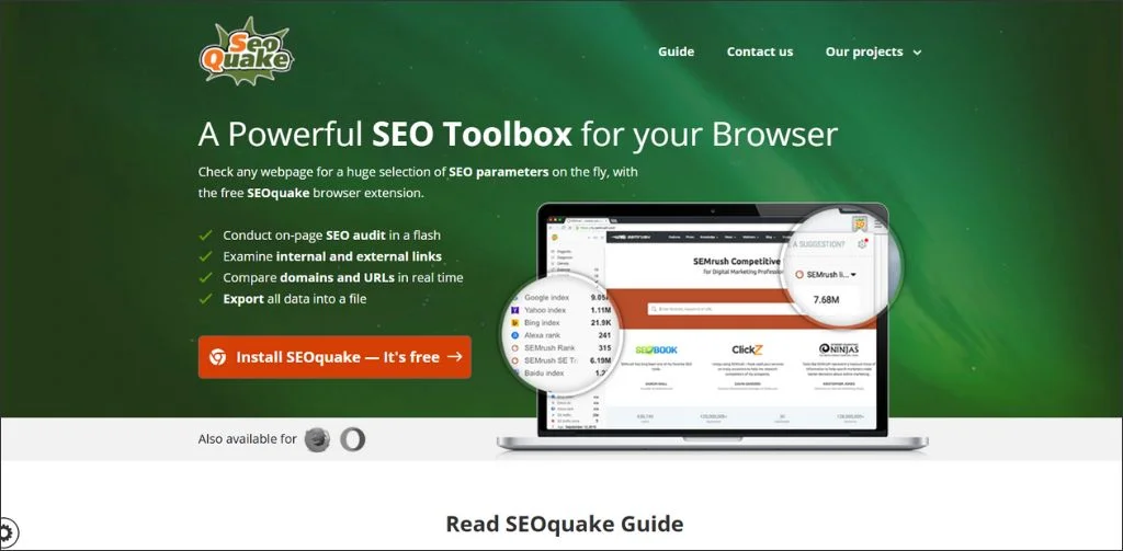 SEOQuake powerful toolbox