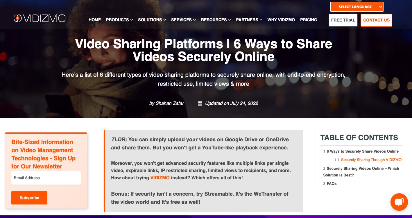 vidizmo website design Vidizmo video sharing website