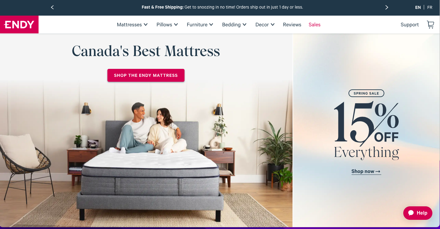endy website design Endy best mattresses website