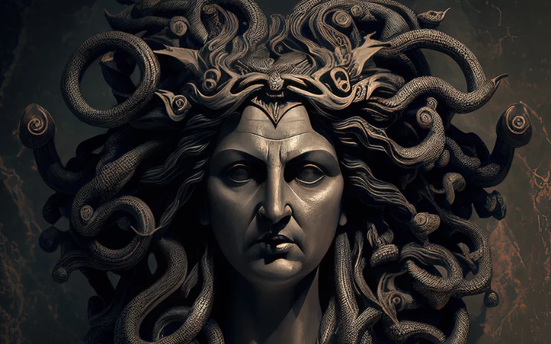 Hideous gorgon head from greek mythology, Versace logo mythology, Medusa in Versace logo, Versace fashion house logo, Versace logo design, Versace logo analysis