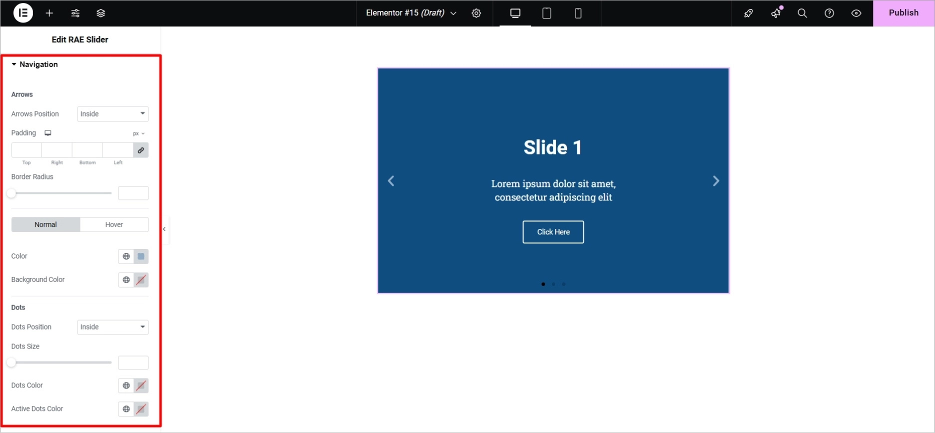 RAE slider navigation settings