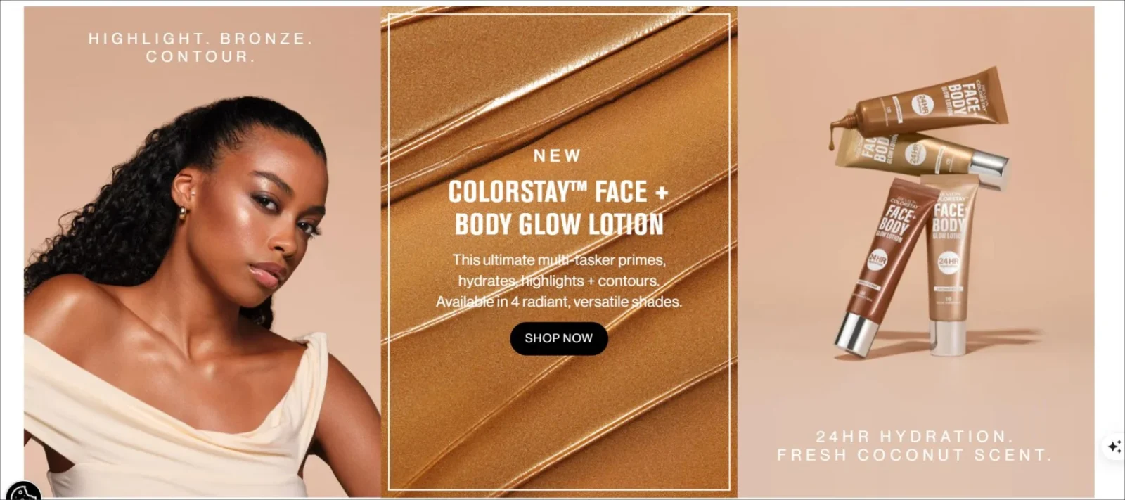 revlon cosmetics company screenshot, crisp rectangular box elements