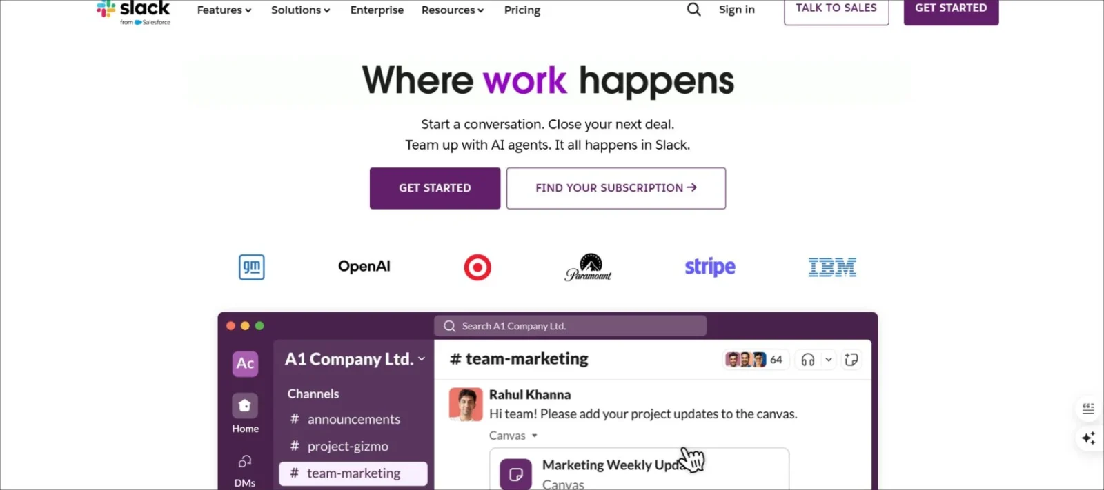 simple yet elegant and intuitive layout of slack compant site