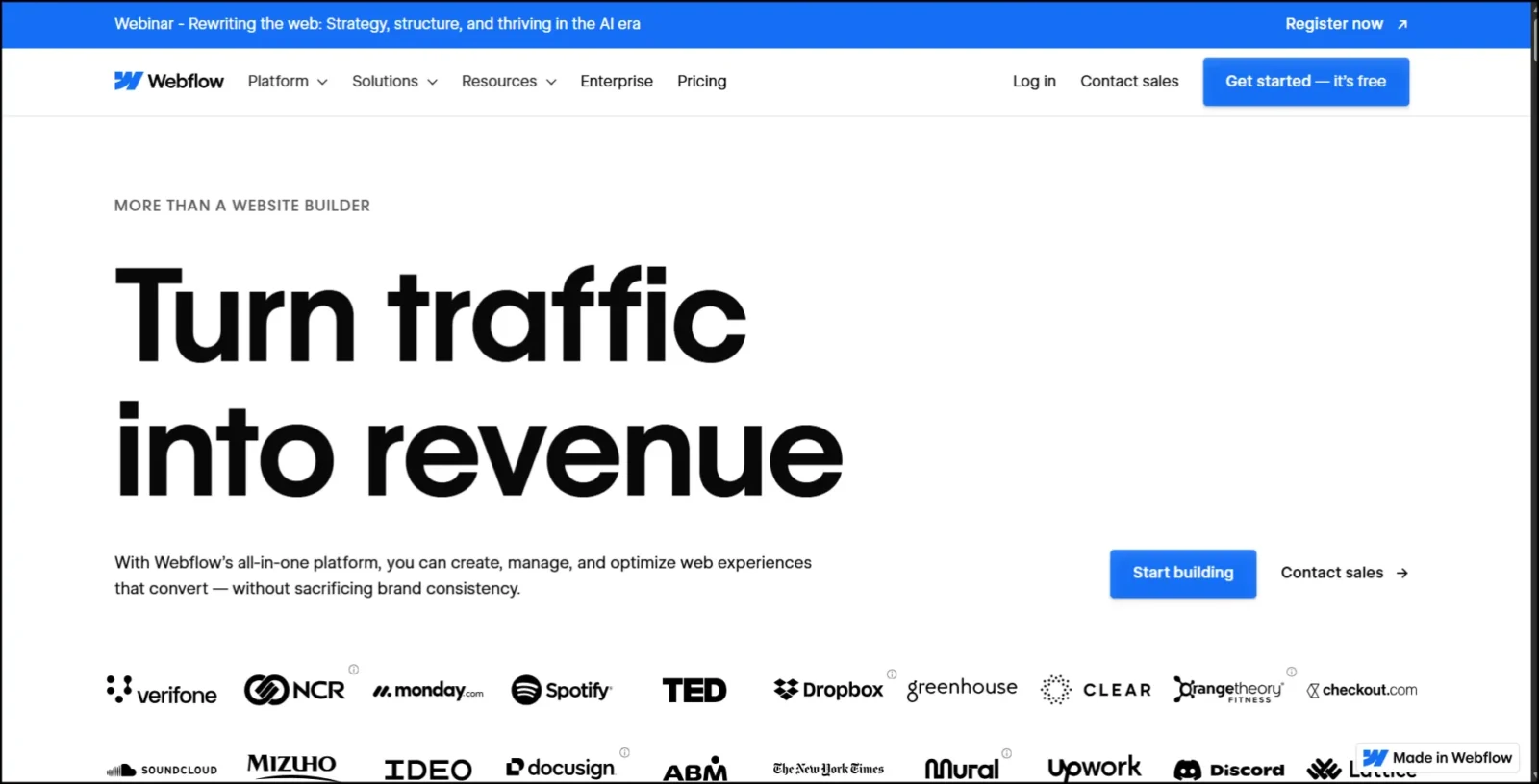 Webflow - Showcasing Its Own Power, Simple and elegant landing page design