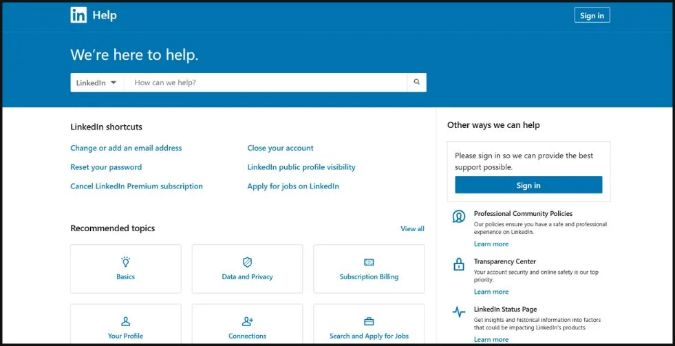 LinkedIn Help centre